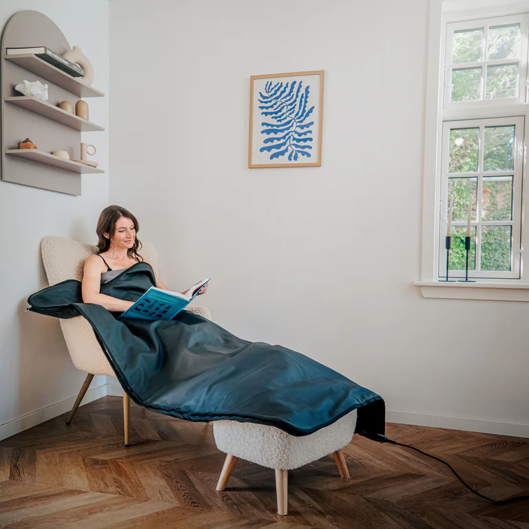 Polax saunatæppe opvarmningstid, kvalitets sauna tæppe, saunaer tæpper, tæppe med infrarød varme, IR varme, infrarød sauna