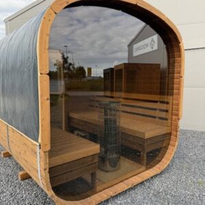 WoodPro POD sauna 2,5 m i olieret termotræ med panoramavindue udendørs til 4-6 personer