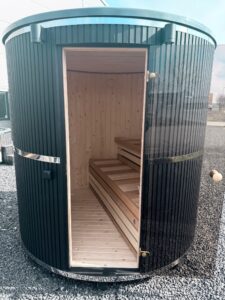WoodPro VERTIGO MAXI tøndesauna Ø225 cm sort termotræ udendørs el-sauna til 5-6 personer