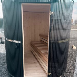 WoodPro VERTIGO MAXI tøndesauna Ø225 cm sort termotræ udendørs el-sauna til 5-6 personer